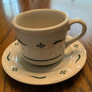 Longaberger Coffee Cup and Saucer, Heritage Green. Set of 1.